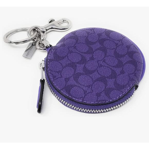Coach Circular Coin Pouch Bag Charm In Signature Canvas New - Picture 2 of 6